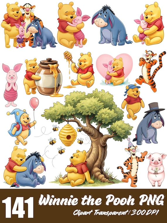 Winnie the Pooh Clipart Bundle, Tigger, Piglet, Eeyore (Digital Download)