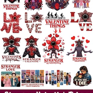 Retro Monster Valentine 105+ PNG Bundle, Stranger Love Gothic Valentine Design, Upside Down Heart 80s Parody, Anti Valentine PNG