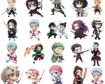 Demon Slayer Chibi Clipart PNG Bundle, Anime Fan Art (Digital Download)