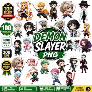 Demon Slayer Anime Clipart Bundle | DTF Print Designs, PNG Graphics (Digital Download).