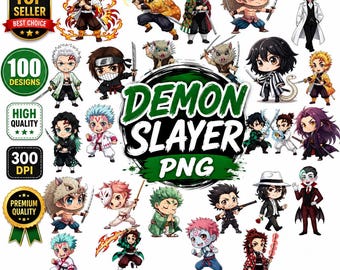 Paquete de imágenes prediseñadas de anime de Demon Slayer / Diseños de impresión DTF, gráficos PNG (descarga digital).