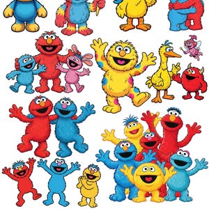 May include: A collection of colorful Sesame Street monster PNG clipart images. The images include various monsters in red, blue, yellow, and pink, with some holding objects. The text at the bottom reads "132 Sesame Street Monster PNG CLIPART TRANSPARENT /300 DPI."
