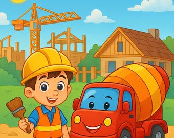 Construction Coloring Book for Kids – 12 Fun Pages – Instant Download Printable PDF – For Boys and Girls – Ages 4–7