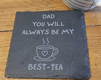 Engraved Slate Tea Coaster, Personalized Drink Mat, Father's Day Gift