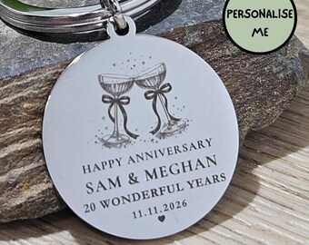20th Anniversary Keyring, Personalised Anniversary Keyring, Engraved Wedding Anniversary Gift