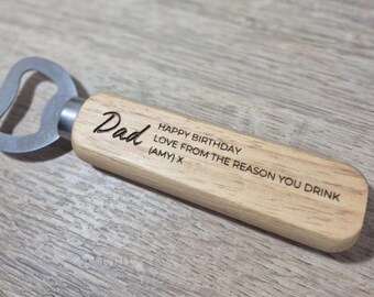 Personalised Wooden Bottle Opener, Father's Day Birthday Christmas Gift for Him