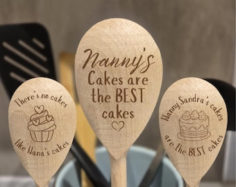 Personalised Baking Granny Wood Engravable Spoon, Grandma Custom Engraved Baking Gift Mum Nanny Auntie