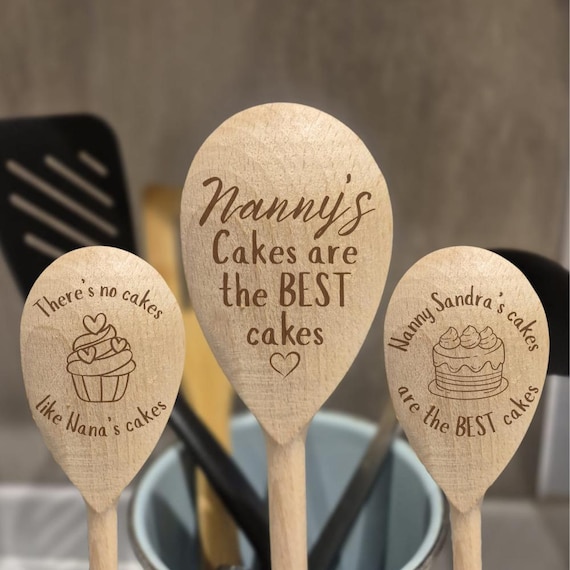Personalised Baking Granny Wood Engravable Spoon, Grandma Custom Engraved Baking Gift Mum Nanny Auntie