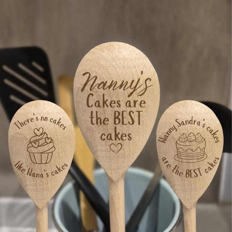 Personalised Baking Granny Wood Engravable Spoon, Custom Engraved Baking Gift Mum Nanny Auntie Nanna, Add any name to the design.