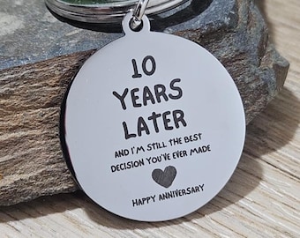 10th Wedding Anniversary Gifts for Him Her, Personalised 10 Years Together Keyring Keychain, Funny 10th Anniversary Gift Husband Wife