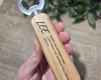 Personalised Wooden Bottle Opener For Him, Funny Valentines Day Gift