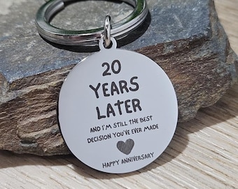 20th Wedding Anniversary Gifts for Him Her, Personalised 20 Years Together Keyring Keychain