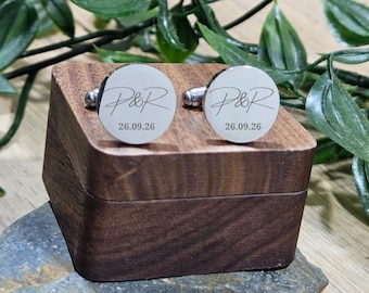 Custom Engraved Cufflinks with Wooden Box – Personalised Husband Anniversary Cuff Links, Birthday Gift or Valentines Day Gift for Him