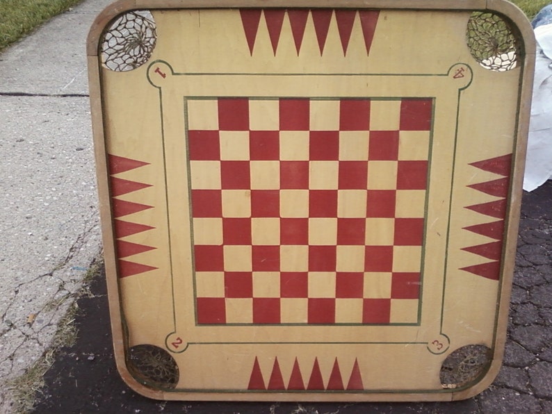 Vintage Wooden Game Checker Backgammon Carrom Board with Etsy