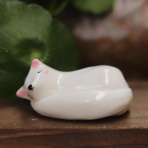 Arctic Fox Figurines Handmade Ceramic Animal Fox Ornaments Birthday Holiday Christmas Housewarming Gift for Mom Dad Her Him Friend Teacher