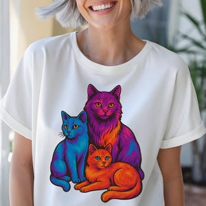 Psychedelic Rainbow Cats T-Shirt , Colorful Trippy Cat Art , Unique Feline Shirt , Retro Aesthetic Tee , Groovy Cat Lovers Gift