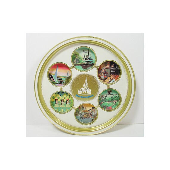 Items similar to Disney Tin Tray Vintage Walt Disney World Round Serving Dish on Etsy