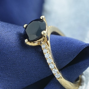 Natural Black Onyx Engagement Ring | 925 Sterling Silver Black Onyx Ring | Yellow Gold Onyx Wedding Ring | Promise Ring | Anniversary Ring