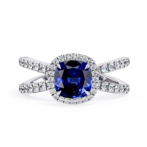 Blue Sapphire Ring | Cushion Cut Blue Sapphire Engagement Ring | 925 Sterling Silver Sapphire Ring | Blue Sapphire Ring | Promise Ring