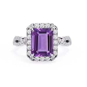 Natural Emerald Shape Amethyst Engagement Ring | 925 Sterling Silver Amethyst Ring | Amethyst Wedding Ring | Promise Ring | Birthstone Ring