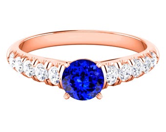 Natural Tanzanite & Diamond Engagement Ring | 14K Rose Gold
