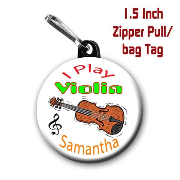 Violin Graphics Zipper Pull/Bag Tag Personalized I Play Violin Graphics with Name Set of Two