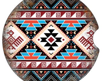 Southwest Car Coasters: Turquoise Tribal Design, Set of 2