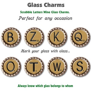 Scrabble Tile Wine Glass Charms: Initial Drink Markers