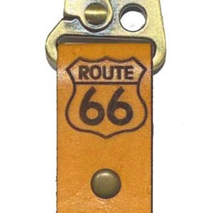 Route 66 Leather Key Fob: Handmade Full Grain with Bronze Clip