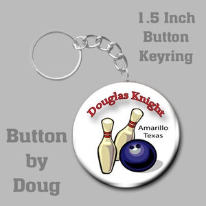 Personalized Bowling Keyring featuring a 1.5 Inch Charm