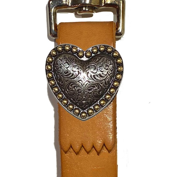 Leather Key FOB with a Ornate Silver Heart Concho and a Heavy Duty Trigger Snap Hook