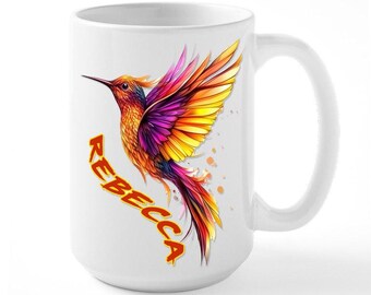 Personalized Hummingbird Coffee Mug, Colorful Bird Design