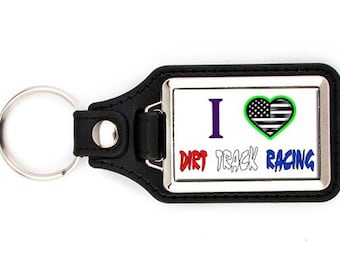 Dirt Track Racing Faux Leather Key Ring: I Heart Racing