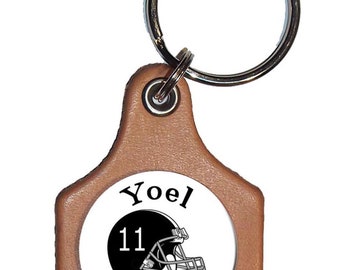 Personalized Football Keyring: Leather Key Fob with Snap Button