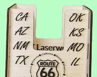 Laser Engraved Route 66 Cell Phone Caddy: Wood Remote Holder