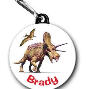 Triceratops Dinosaur Zipper Pulls, Set of Two with Your Choice of Name or Names