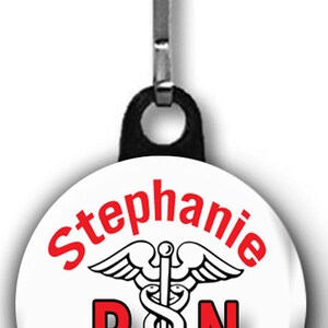 Two Personalized 1.5 inch Registered Nurse Zipper pull/bag tags