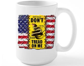 Coffee Mug with Don't Tread on Me Graphics Snake Mug Patriotism Personalized With Name