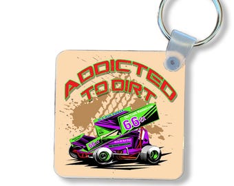 Sprint Car Key Ring: Addicted To Dirt Graphic, Racing Fan Gift