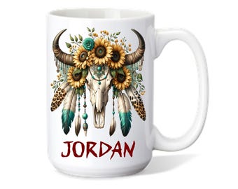 Southwest Buffalo Skull Coffee Mug: Personalized Ceramic Mug