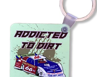 Dirt Track Racing Key Ring: Addicted To Dirt Late Model Car
