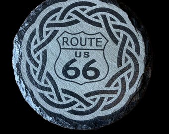 Round Laser Engraved Slate Coaster Celebrating Route 66