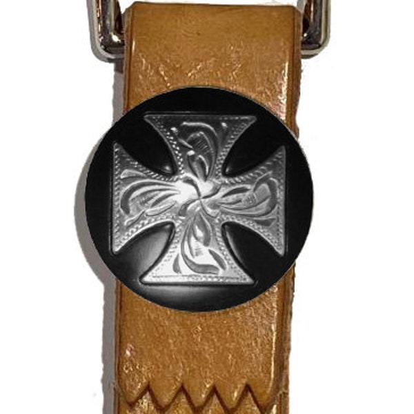 Leather Key FOB with a Black and Silver Cross pattée Concho and a Heavy Duty Trigger Snap Hook