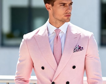 Pink Double-Breasted Suit | Men's Tailored Fit Wedding Suit