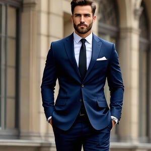 Blue 2-Piece Suit for Men | Prom, Party, Summer Wedding Groom & Groomsmen Outfit | Bespoke Formal Suit