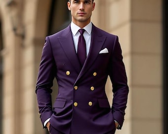 Purple Double Breasted Suit, Slim Fit, Custom Made