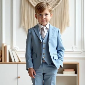 Sky Blue Three Piece Boys Suit | Toddler Custom Suit for Wedding, Party, Birthday | Kids Formal Outfit