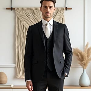 Trendy Black Three Piece Slim Fit Suit Set | Formal Groom Outfit | Wedding Tuxedo Suit |  Suit For Groomsmen