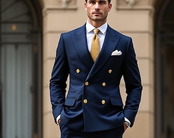 Men's Tailored Blue Double Breasted Suit | Custom Wedding Attire