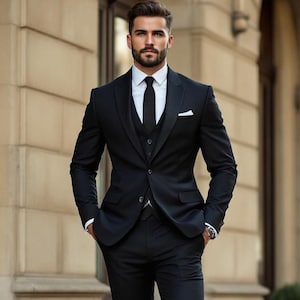 Handmade Black 3-Piece Custom Suit Set | Formal Groom Outfit | Wedding Tuxedo Suit |  Suit For Groomsmen